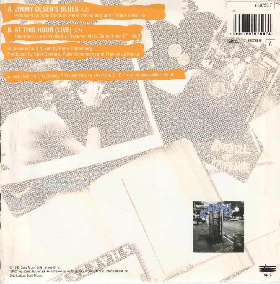 Spin Doctors Jimmy Olsen's Blues 7" vinyl Netherlands Epic 1993 pic sleeve - Image 2 of 3