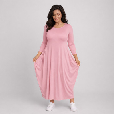 ROCKTHOSECURVES DAMEN Langarmkleid wadenlang