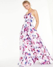 New City Studio - White/Fuchsia/Floral Floor Length Dress Prom, Birthday  more