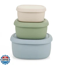 PandaEar 3 Pack Silicone Food Storage Containers with Lids, Reusable Nesting 