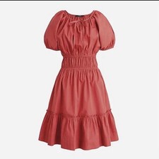J. CREW Poplin Puff Sleeve Cinched Waist Dress Red Cinnamon Sz XL Cottagecore