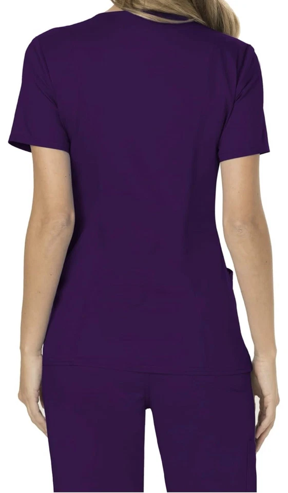 Cherokee Workwear Revolution Women's Mock Wrap Scrub Top -WW610 (Color Eggplant) - Image 3 of 4