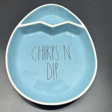 Rae Dunn "Chirps N' Dip” Easter Spring Chip and Dip Ceramic Serving Dish EUC