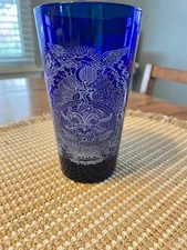 Cobalt blue rhar & sons brewing "rare" pint etched beer glass