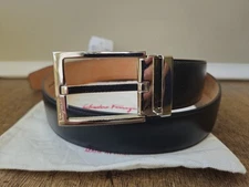 Salvatore Ferragamo Men's Black Adjustable Cut to Size Smooth Leather Logo Belt 