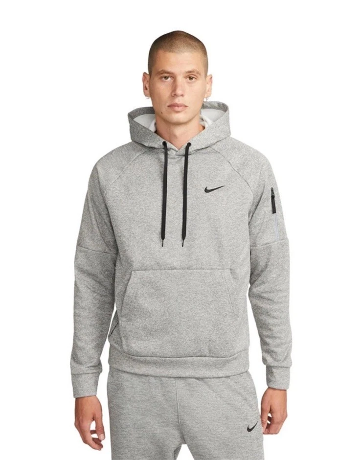 Nike Men's Therma-FIT Long Sleeve Logo Hoodie Pullover Dark Grey Heather Medium
