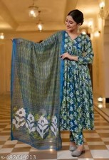 Designer Indian Pakistani Kurta Pant Dupatta Set Bollywood Style Women Kurti