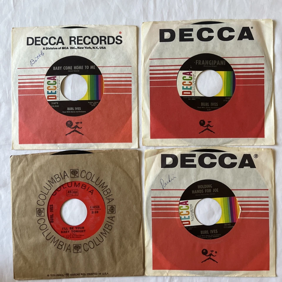 Pop Vocal - BURL IVES Classic Vinyl Lot - 4 Singles  on Decca w/ Sleeves 1960's - Image 2 of 4