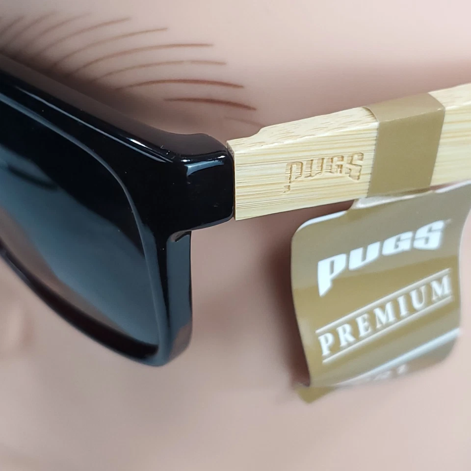 Pugs Shoots Classic Square Sunglasses Polarized Brown Bamboo Frame Gray Lenses - Image 4 of 4