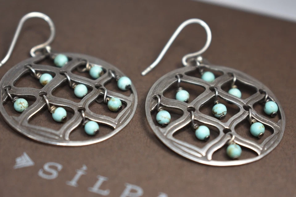 Pendientes Silpada Howlite de plata de ley recorte redondo azul W1682 Foto 4 de 4