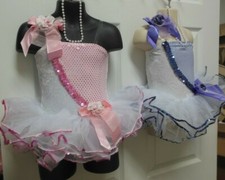 BALLET Costume sequin trim attached tutu Tiny dancers 2 colors pearls headpiece