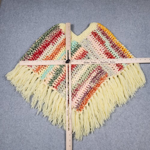 Girl's Handmade Crochet Triangle Shawl Wrap Poncho with Fringe grannycore - Picture 2 of 12