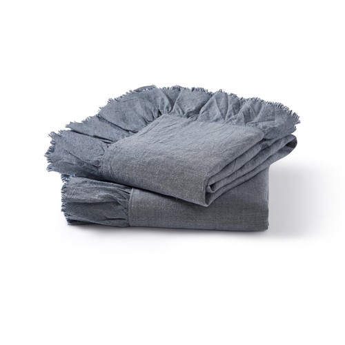 Standard Ruffled Chambray Pillow Sham, Blue, 2 Pack - Picture 4 of 5