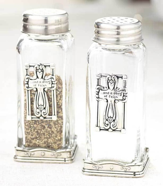 Religious Cross Salt and Pepper Shaker Set Dash of Faith Glass Metal