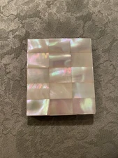 Women's Vintage Antique 1950s Mother Of Pearl Powder Mirror Compact Goldtone