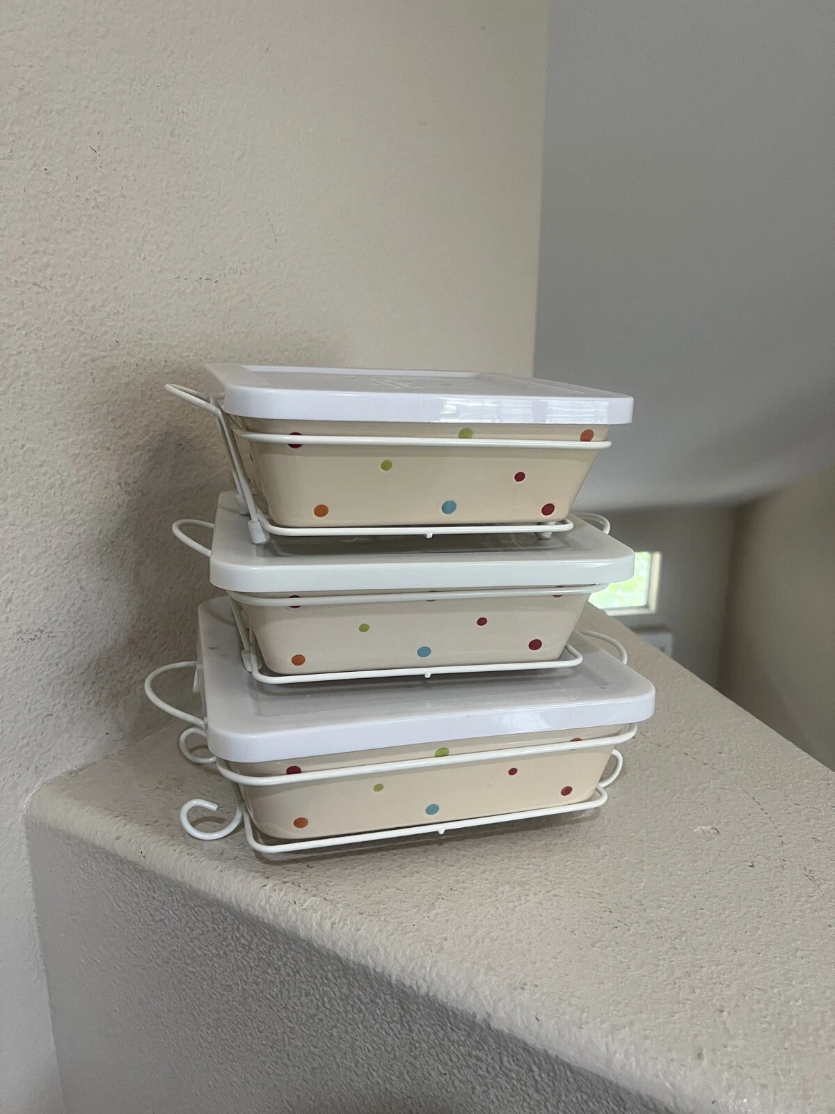 Rare 3 Set Polka Dots Temp-tations Casserole Ovenware Dishes & Rack