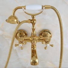 Gold Color Brass Bathroom Tub Clawfoot Faucet Handheld Shower Mixer Tap ana854