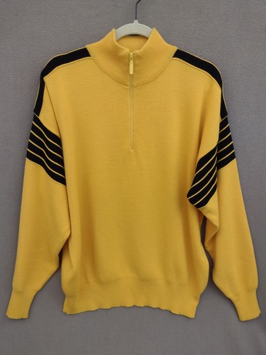 Meister Yellow Ski Sweater Wool blend Men's Large Pullover Quarter Zip Hong Kong