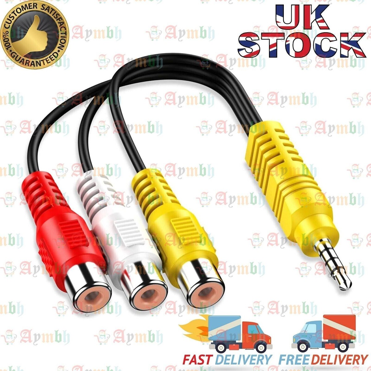 Mini AV Plug Male To 3RCA Female Audio Video Cable Jack