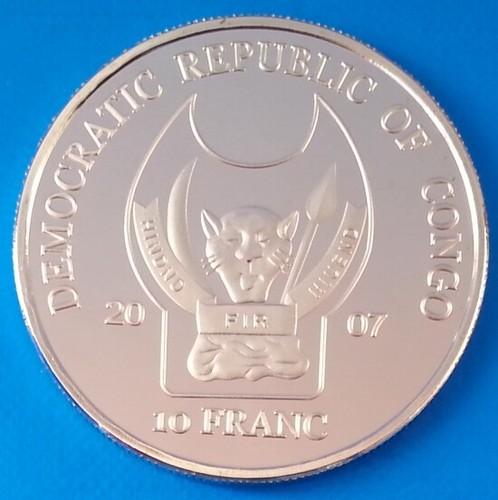 Congo Democratic Republic 10 Francs 2007 UNC Giraffe - Endangered Wildlife 40mm - Picture 2 of 2