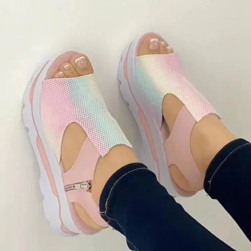 Damen Sandalen Peeptoe Slip On Pumps Plateau Keilabsatz Slingback Sommer Schuhe/ - Bild 13 von 20