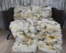 Luxury golden island fox fur blanket throw. Real fur blanket
