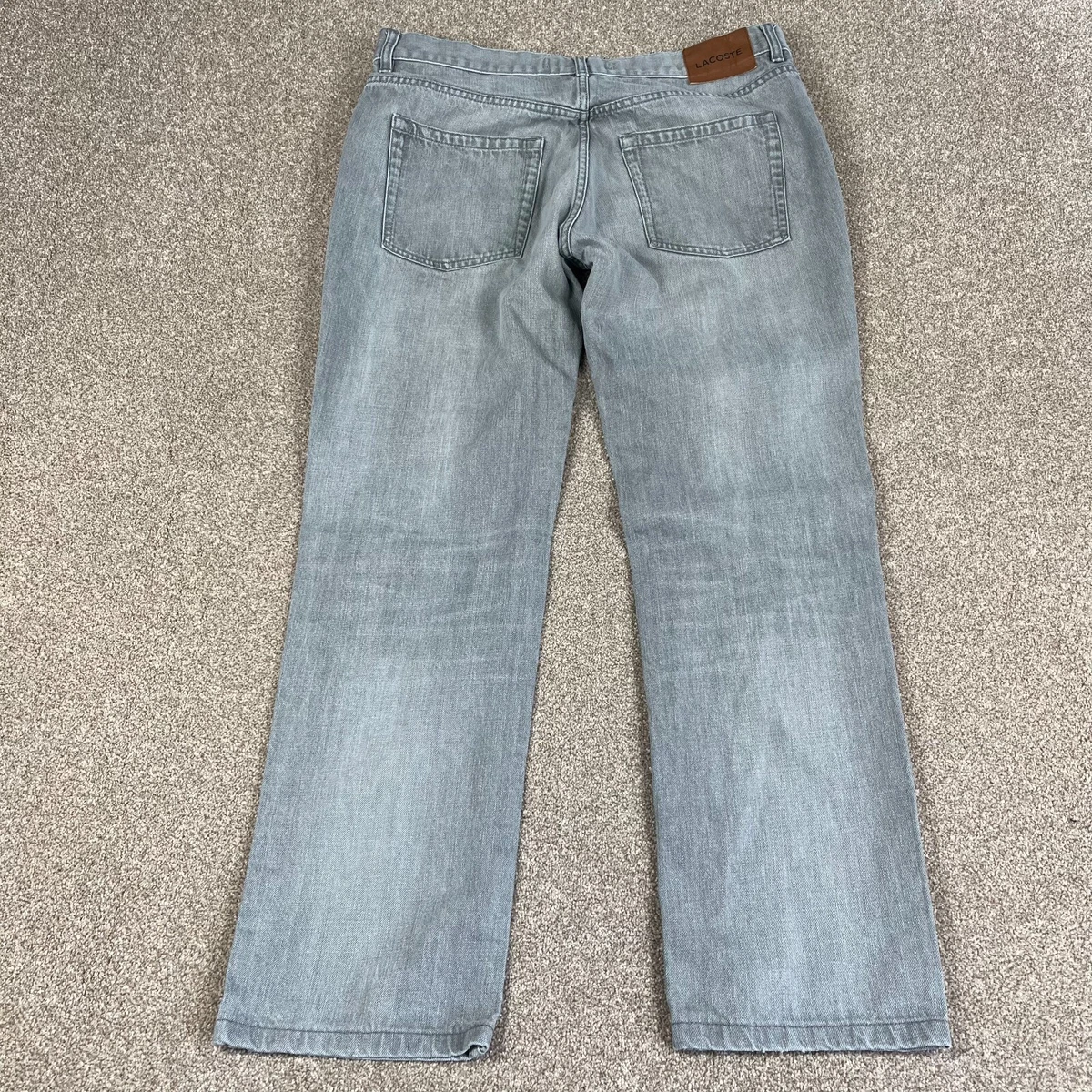 Lacoste Jeans Mens 36x30 Grey Light Wash Distressed Straight Fit