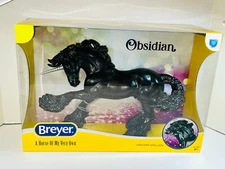BREYER TRADITIONAL MODEL HORSE: OBSIDIAN BLACK UNICORN STALLION #1841 – NIB/MINT