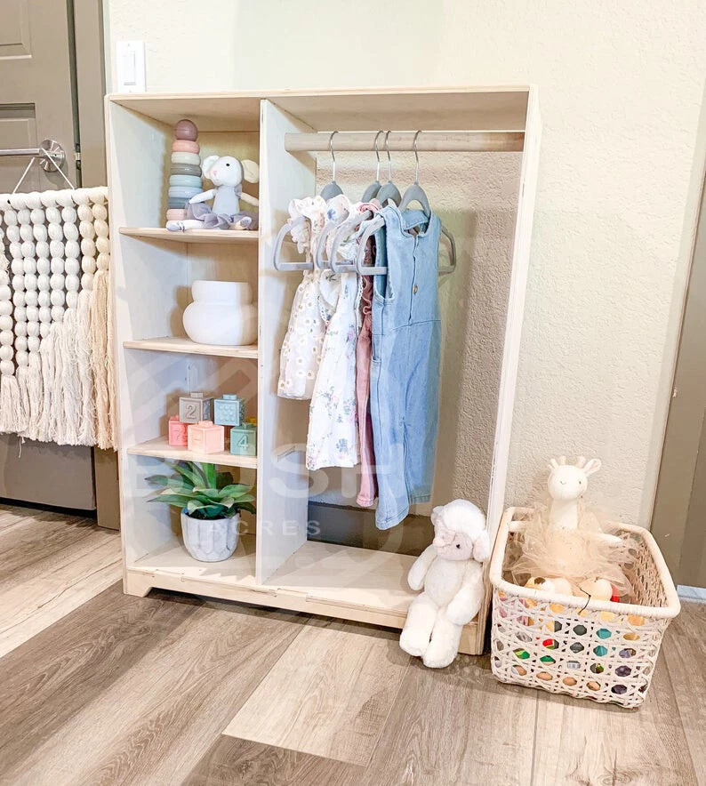 Montessori Clothing Rack With Shelf Personalized Kids 