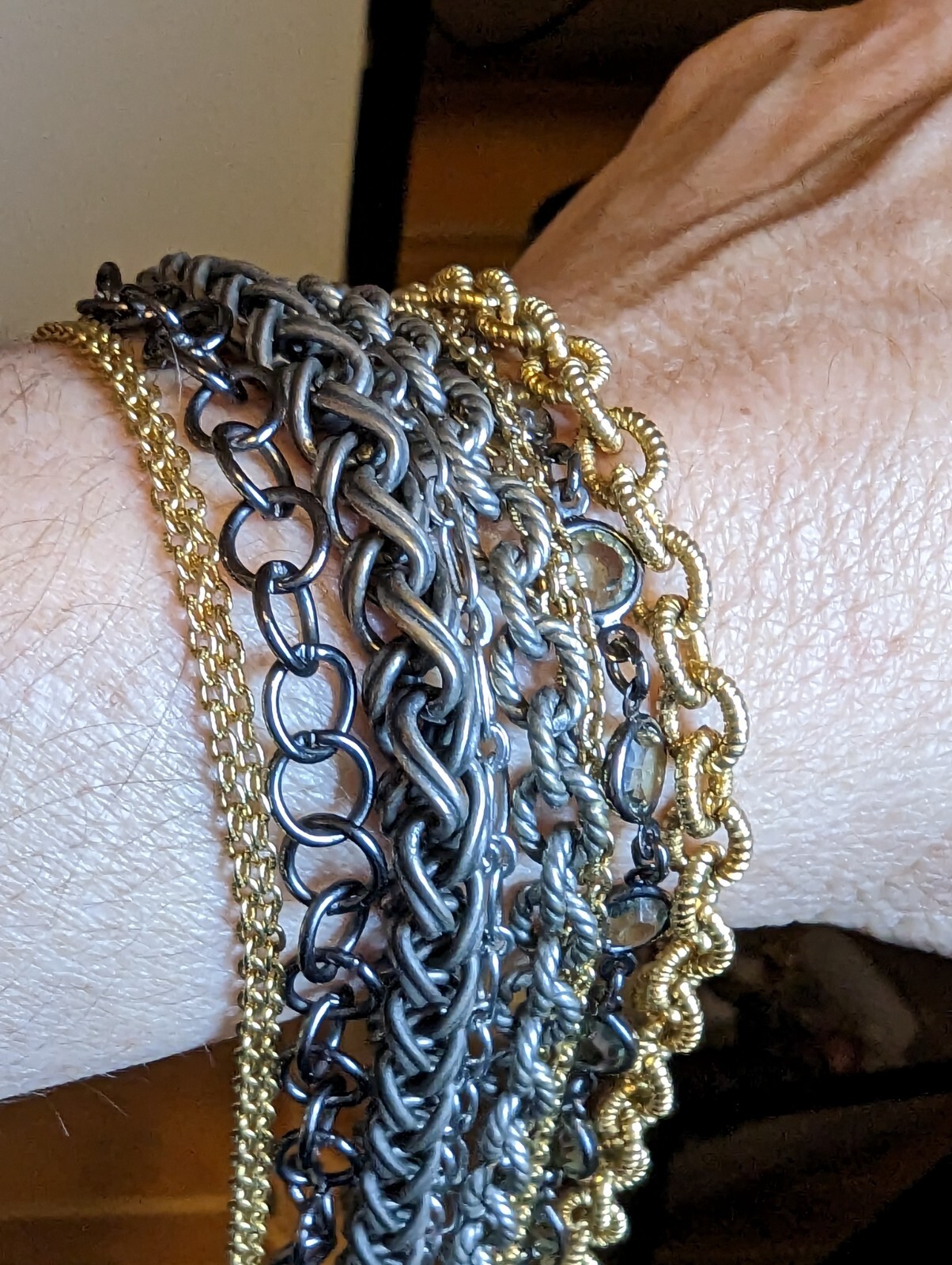 Michael Golan Multiple Chains Rhinestone Gold Put… - image 9