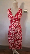 Phase Eight Size 12 Dress Red White Floral Pattern Lined Faux Wrap Pencil Vgc
