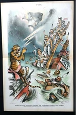 Tammany Hall 1894 POLITICAL WEATHER FORECAST NOT GOOD FLOOD LIGHTENING Puck Art