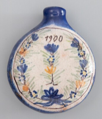 Rare Antique French Quimper Faience Perfume or Snuff Bottle Secouette Dated 1900