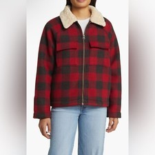 Faherty Legend High Pile Fleece Collar Crop Jacket Women's Size S Buffalo Plaid