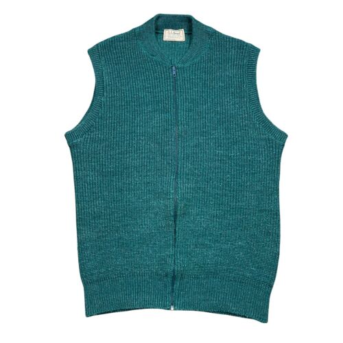 Vintage LL Bean Wool Sleeveless Full Zip Sweater Vest Mens Large Green USA Made - Picture 1 of 9