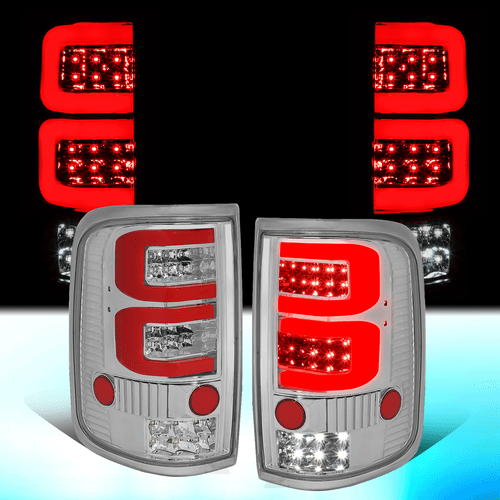 FOR 2004-2008 FORD F150/LOBO PAIR CHROME HOUSING RED 3D LED BAR TAIL LIGHT/LAMPS - Bild 1 von 10