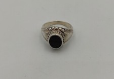 Sterling Silver Black Onyx Ring   Ornate Design   Marked 925   Size 7.5 - Read