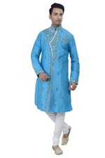Indian Designer Blue Kurta Sherwani for Men 2pc Suit - Worldwide Postage