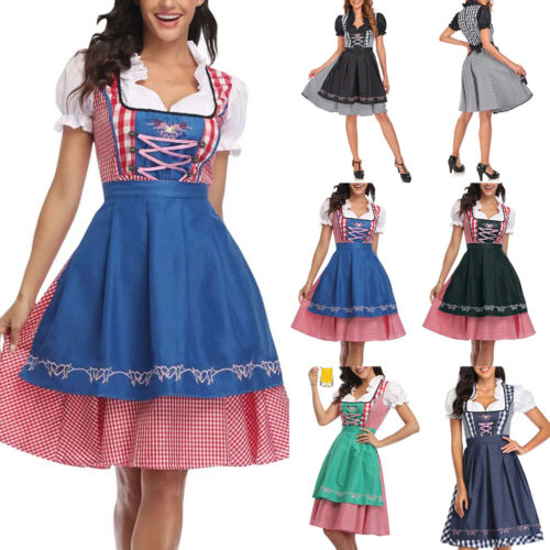 Womens Oktoberfest Beer Maid Costume Ladies Cosplay German Bavarian Dirndl Dress