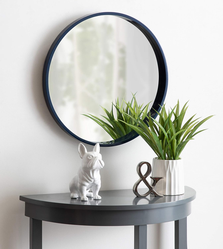 Travis round Wood Wall Mirror, 21.6" Diameter, Navy Blue, Modern Wall Décor Acce - Picture 5 of 12