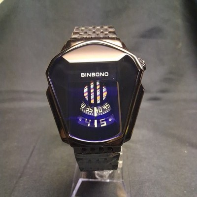 Binbond Navy Blue Crystal Black Case Stainless Steel Band Watch 9 inch