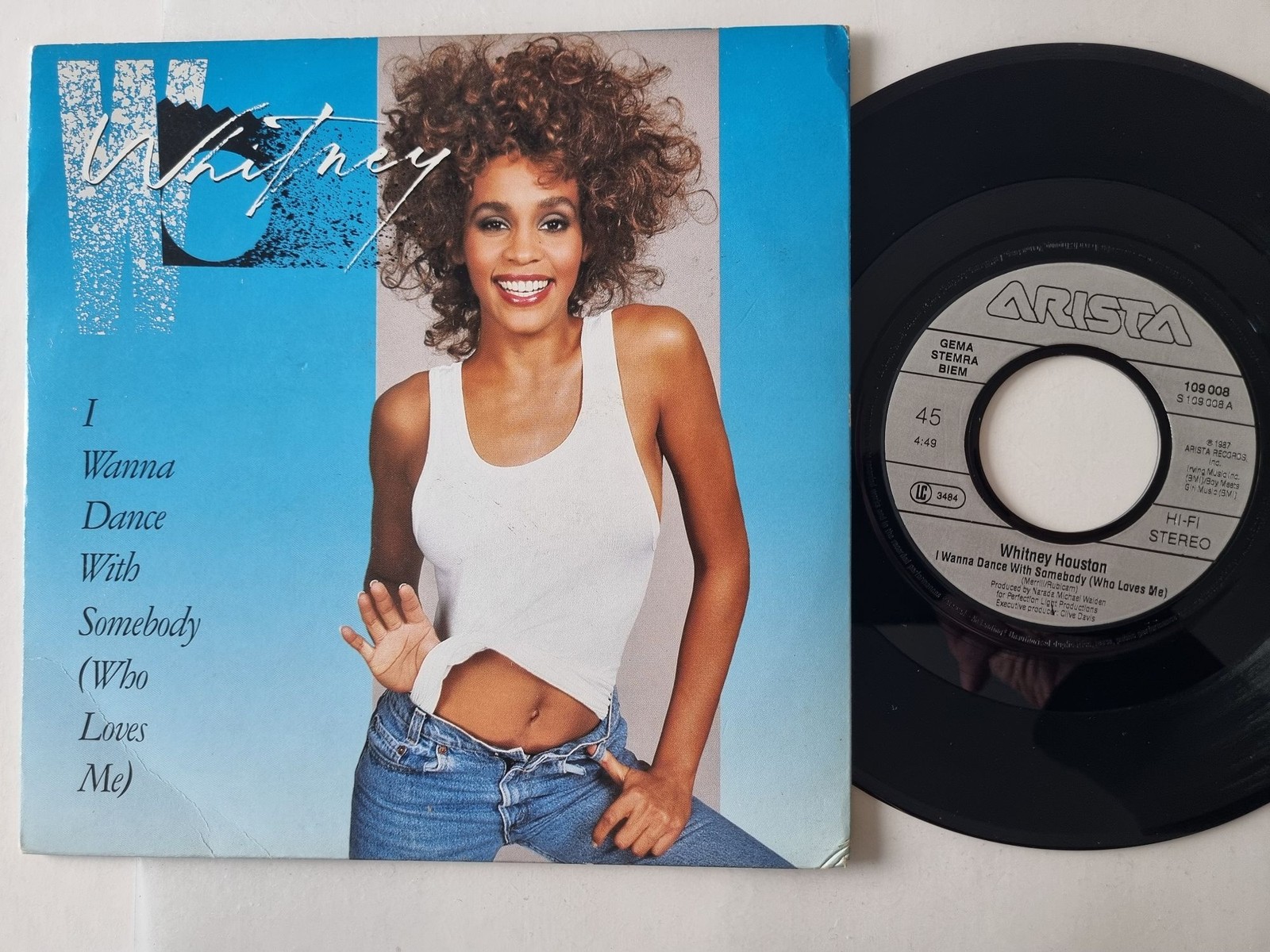 Whitney Houston - I Wanna Dance With Somebody 7'' Vinyl/ CARDBOARD COVER