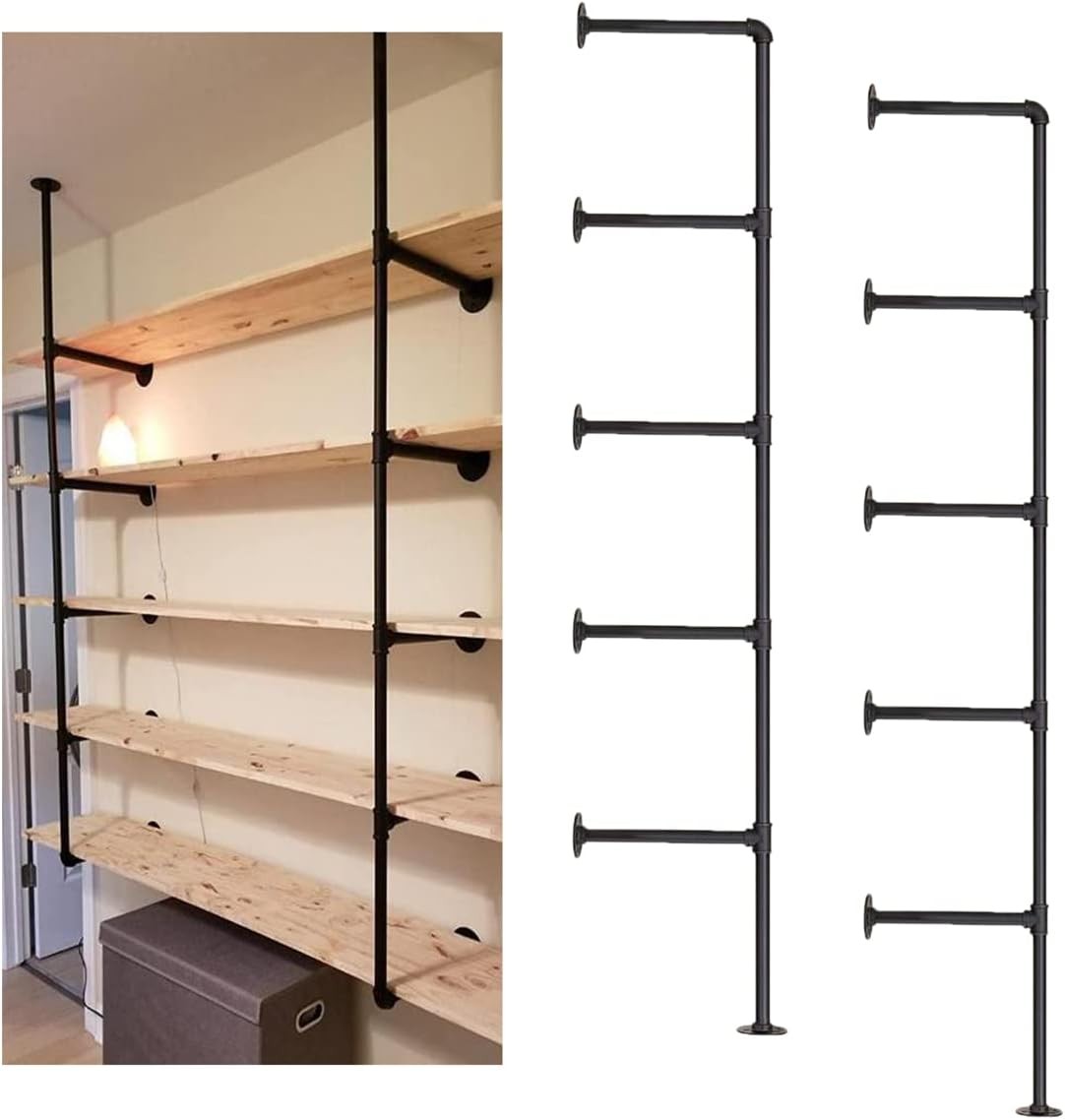 Industrial Wall Mount Iron Pipe Shelf Shelves Shelving Bracket Black Vintage