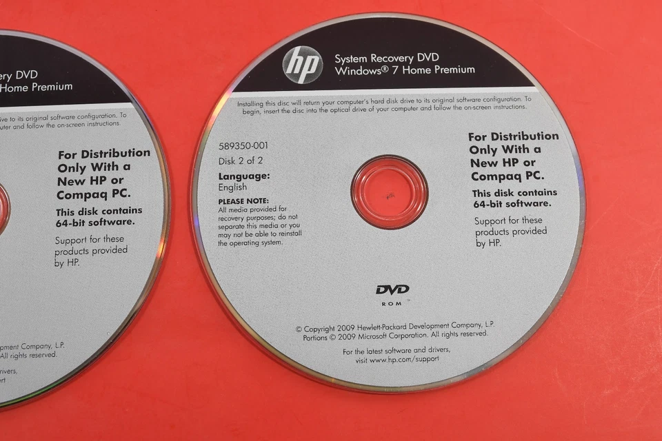 HP Windows 7 Home Premium System Recovery DVD Set (64-bit) – Discs 1 & 2 – Teste - Image 2 of 4