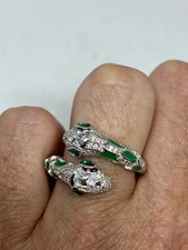 Vintage Snake Ring Sterling Silver Emerald Green Crystal Adjustable