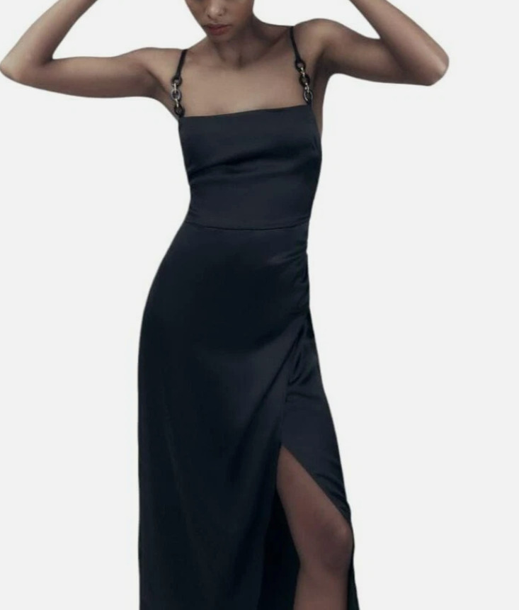 Zara Women's Satin Lingerie Style Dress Black Size M 8741/899/800 NWT