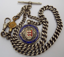 BEAUTFUL HEAVY 49g ENGLISH ANTIQUE 1896 SOLID STERLING SILVER ALBERT WATCH CHAIN