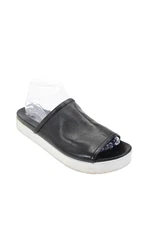 H By Halston Womens Leather Slide On Martha Sandals Black White Size 8.5 Medium