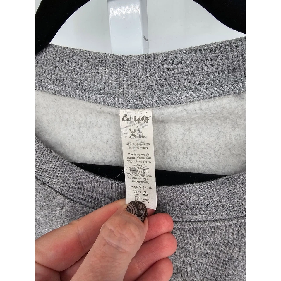 Gato Dama Mujer Talla XL Cuello Redondo Sudadera Gris Negro Gato con Corona Foto 3 de 4