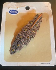 VTG Goody Hair Clip Floral Leaf Copper Tone Rhinestone Hair Barrette w/ Card